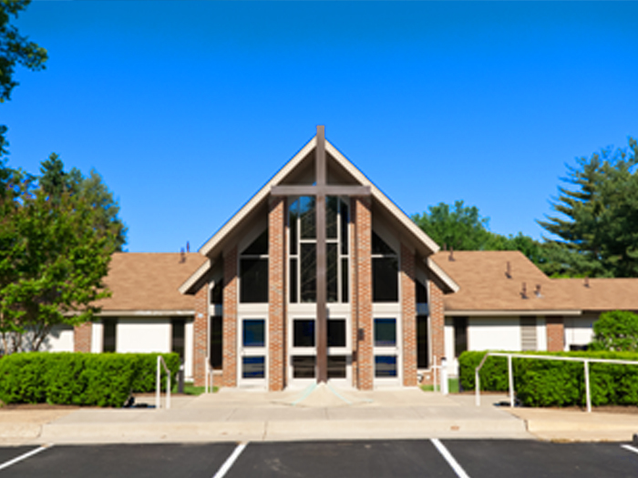 Exterior photo of church building.